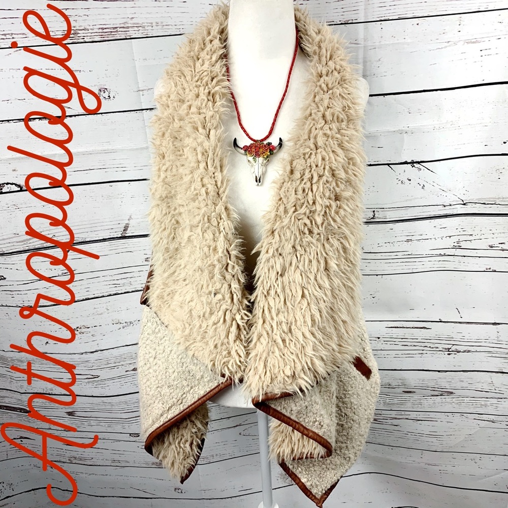 Anthropologie Tan Wool Sherpa Vest with Pockets